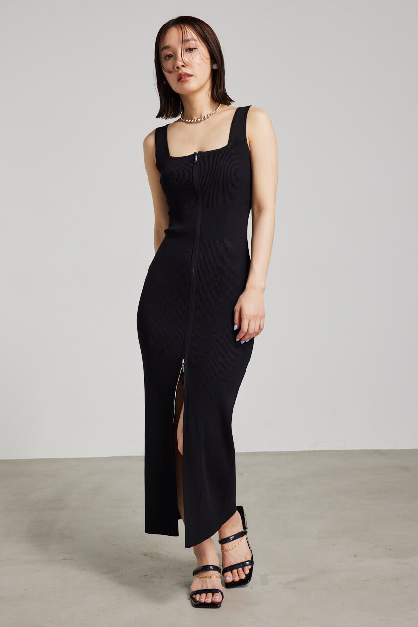 rienda「2WAY ZIPタイトknit OP」|ワンピース|BLK