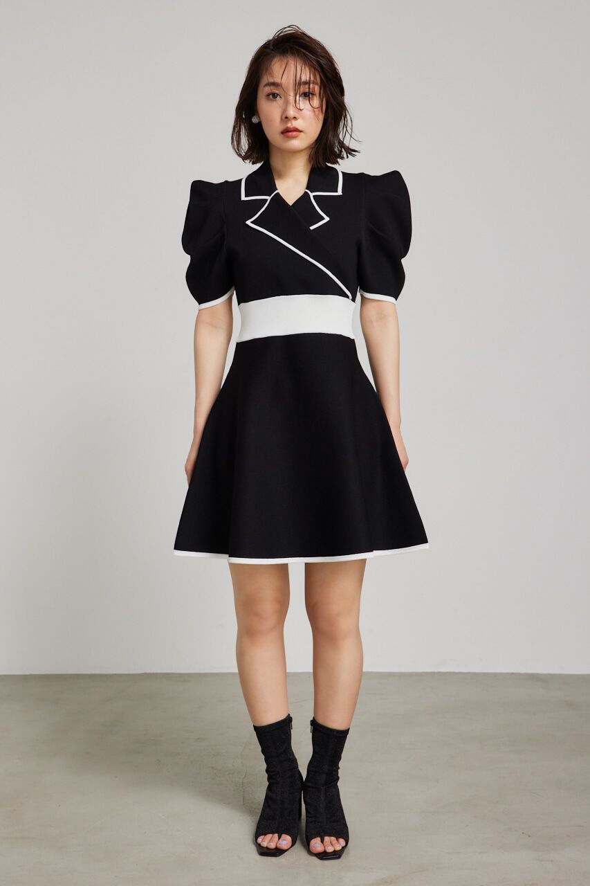 rienda「テーラードカラーミニフレアハーフスリーヴニットワンピース」|ワンピース|