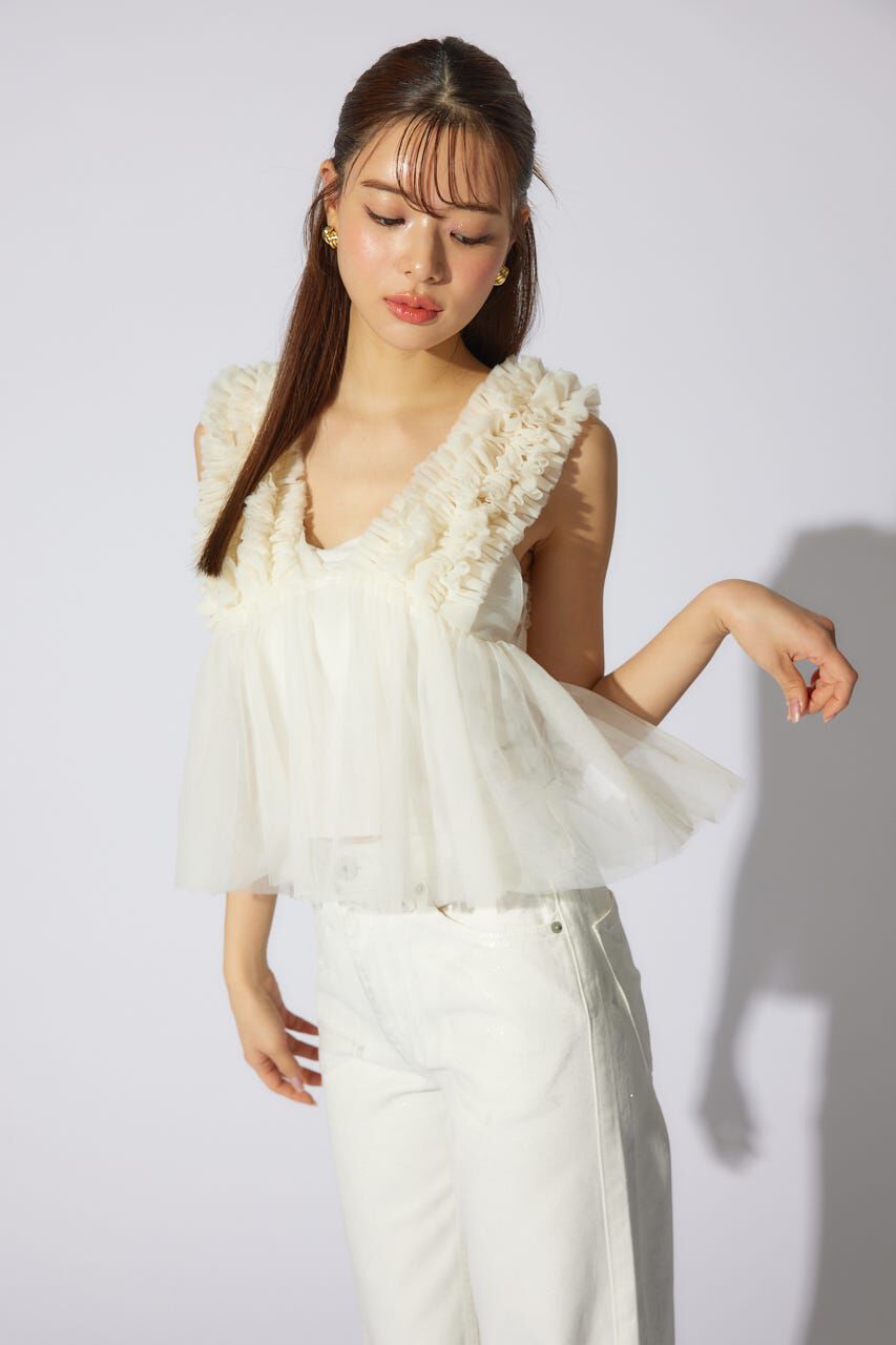rienda「ボリュームチュールペプラムブラウス」|シャツ・ブラウス|