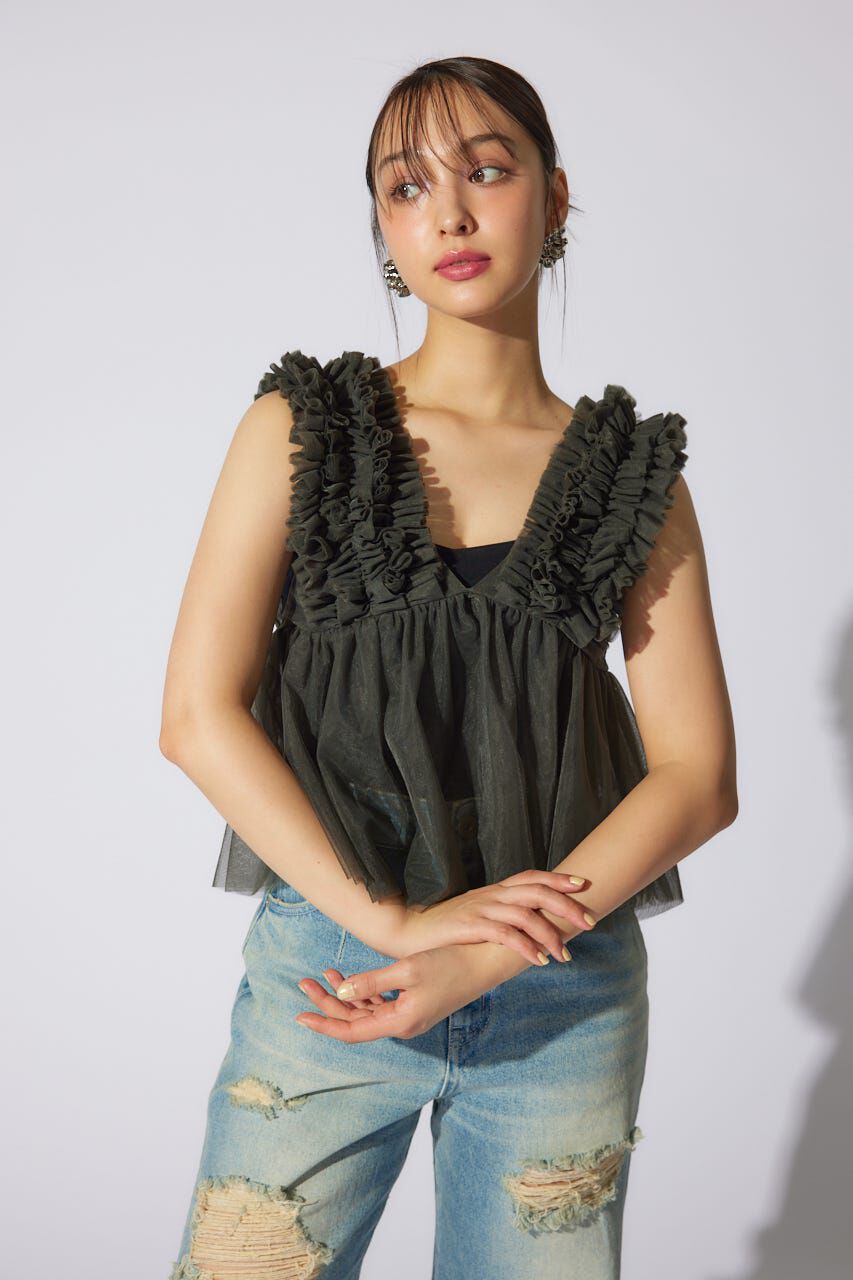 rienda「ボリュームチュールペプラムブラウス」|シャツ・ブラウス|