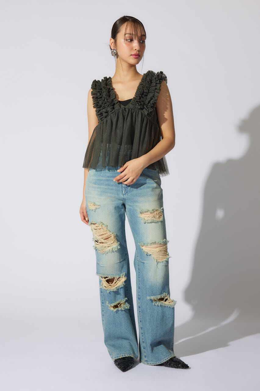 rienda「ボリュームチュールペプラムブラウス」|シャツ・ブラウス|