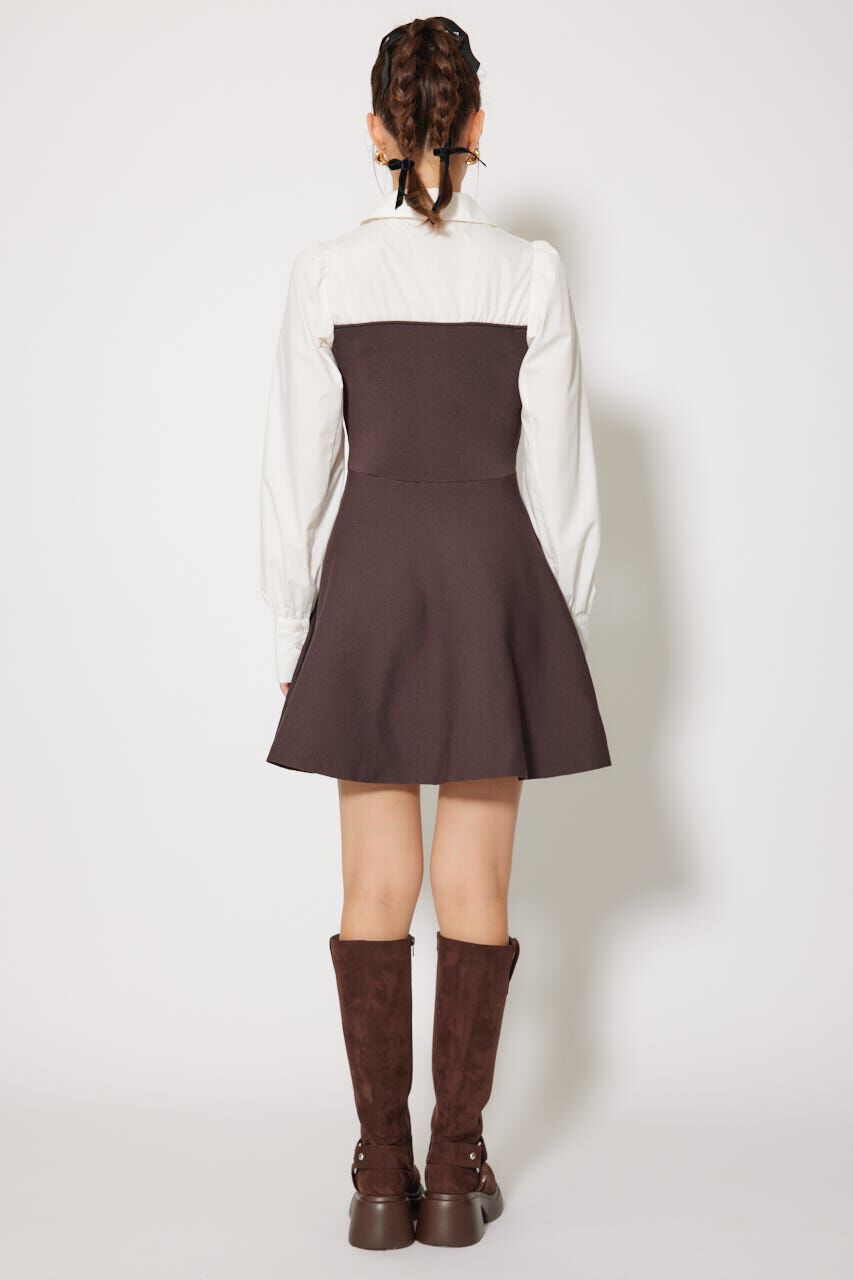 rienda「シャツドッキングフレアニットミニワンピース」|ワンピース|