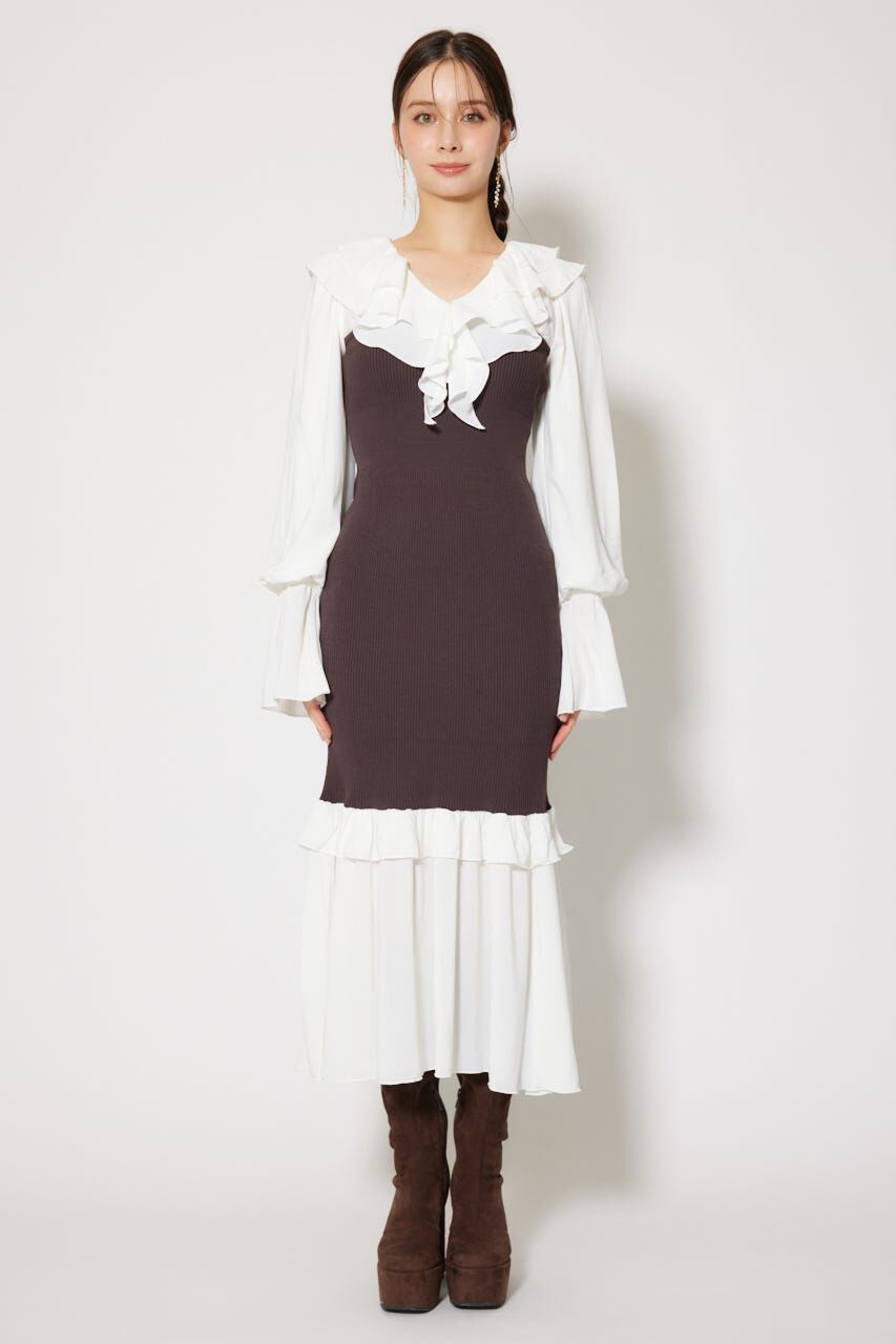 rienda「ダブルフリルコンビニットワンピース」|ワンピース|