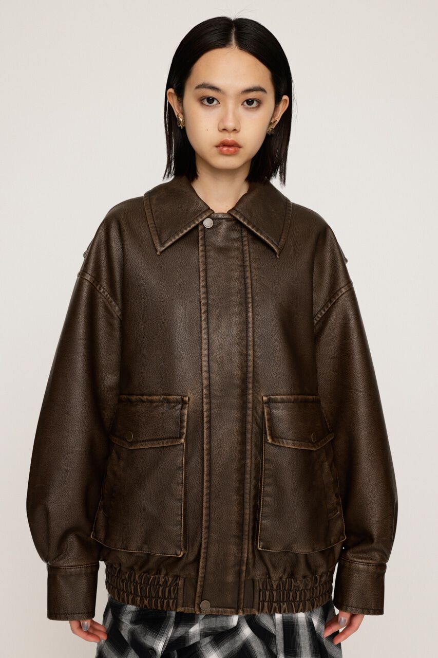 SLY「AGING F／LEATHER FLIGHT ジャケット」|ブルゾン・スタジャン|