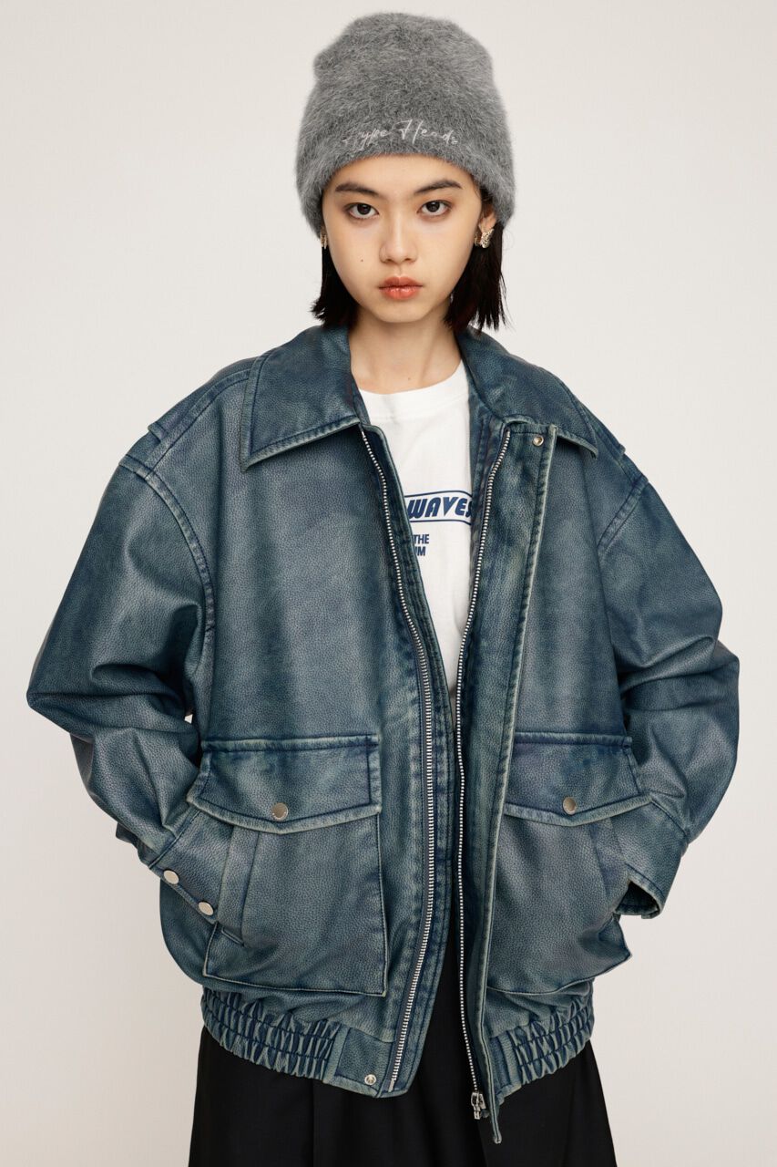 SLY「AGING F／LEATHER FLIGHT ジャケット」|ブルゾン・スタジャン|