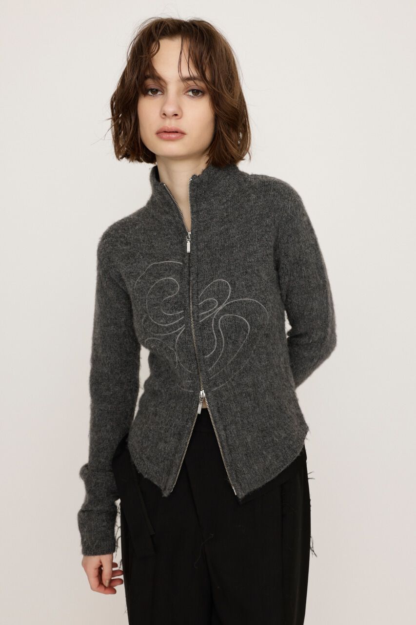 SLY「EMBROIDERY ZIP UP トップス」|ニット・セーター|T.GRY