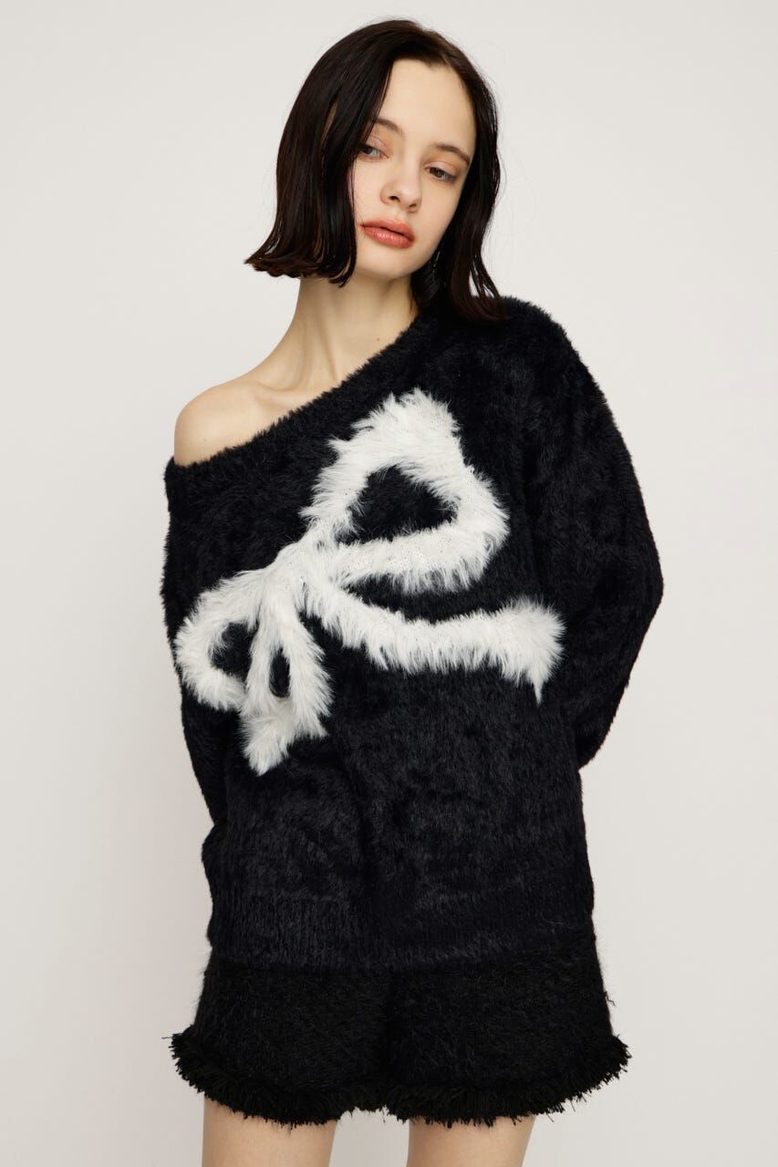 SLY「ONE SHOULDER RIBBON KNIT トップス」|ニット・セーター|BLK