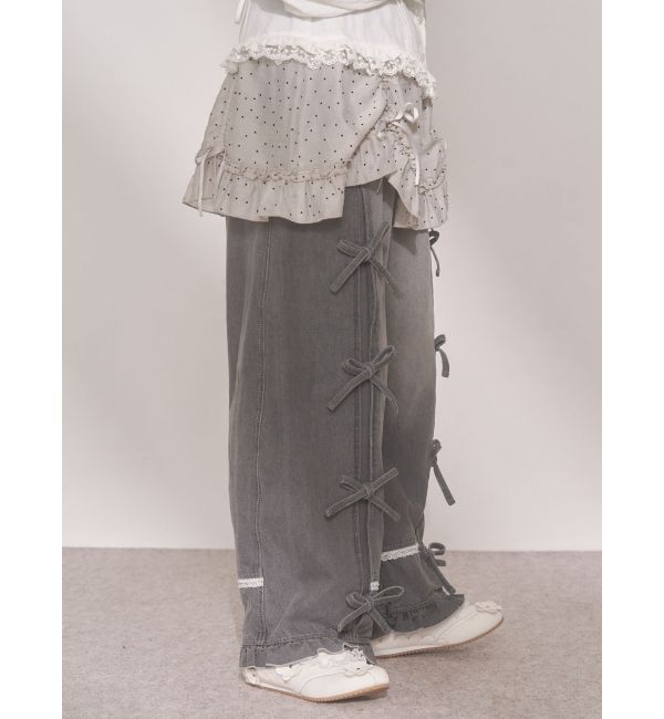 merry jenny「バレルレッグリボンデニムパンツ」|デニム|