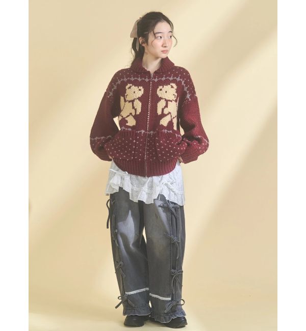 merry jenny「バレルレッグリボンデニムパンツ」|デニム|