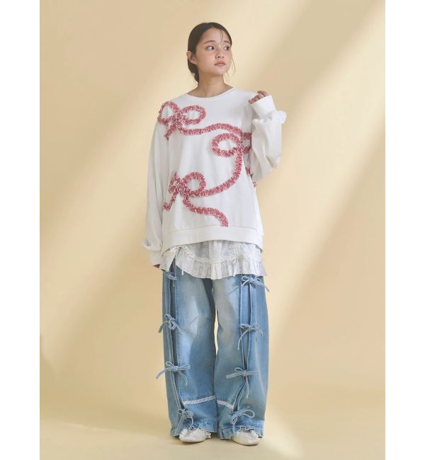 merry jenny「バレルレッグリボンデニムパンツ」|デニム|