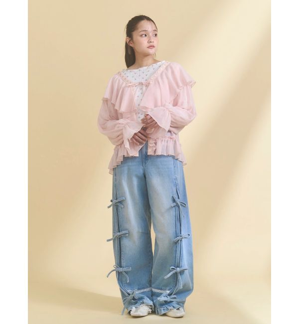 merry jenny「バレルレッグリボンデニムパンツ」|デニム|