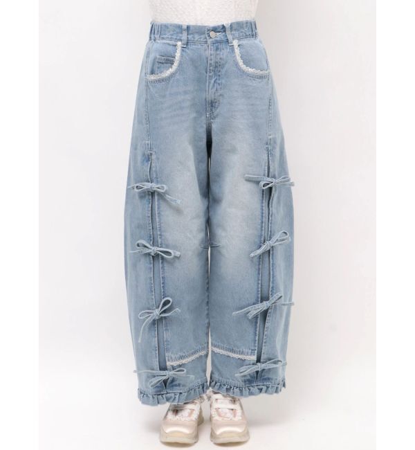 merry jenny「バレルレッグリボンデニムパンツ」|デニム|