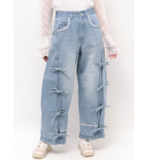 merry jenny「バレルレッグリボンデニムパンツ」|デニム|