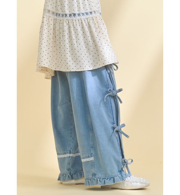 merry jenny「バレルレッグリボンデニムパンツ」|デニム|