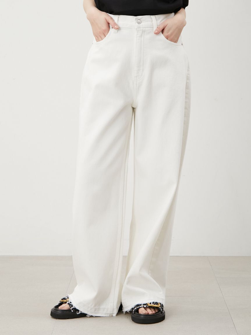 Mila Owen「【ウォッシャブル】撥水加工カットオフワイドデニムパンツ」|デニム|