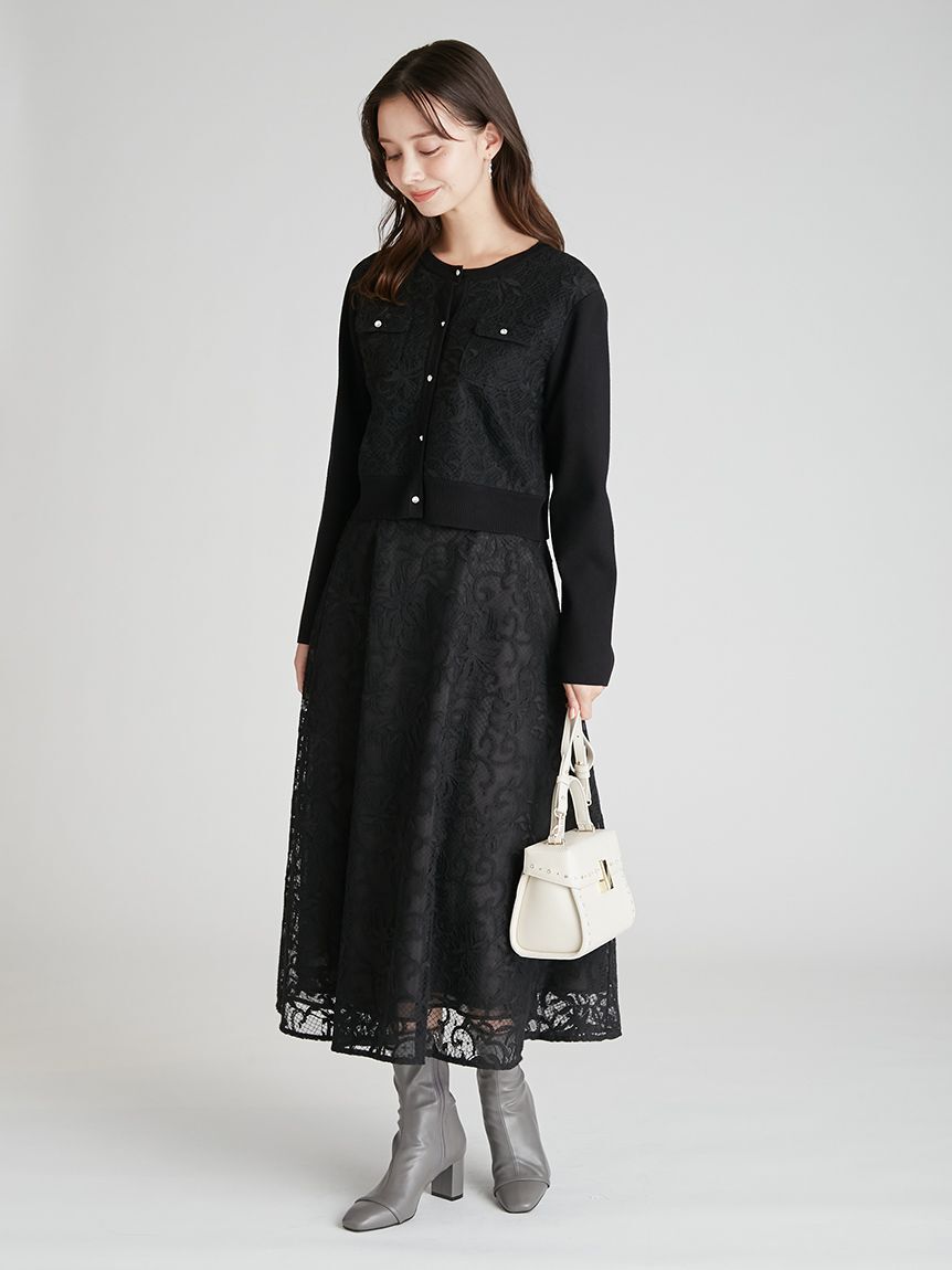 CELFORD「【セットアップ対応】チュール刺繍ドッキングカーディガン」|カーディガン|