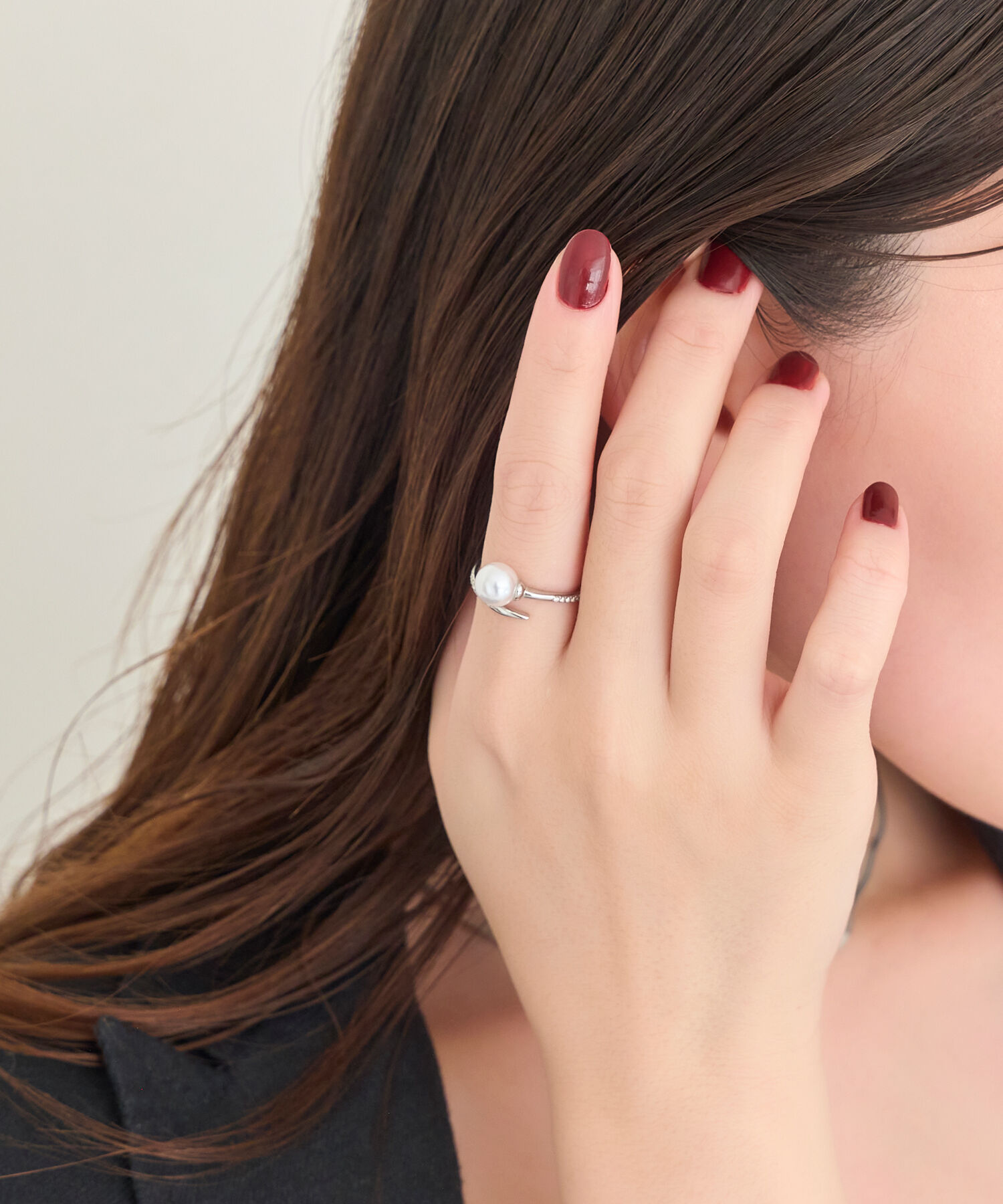 Phoebe「【金属アレルギー対応】ドローラップパールビジューリング　シルバー」|リング|