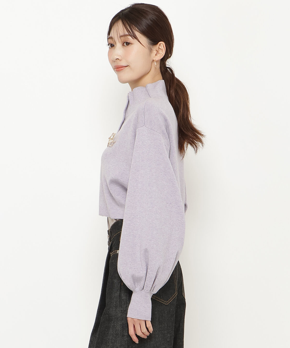 アンドクチュール「クロップトスタンドネックニットジャケット」|ノーカラージャケット|