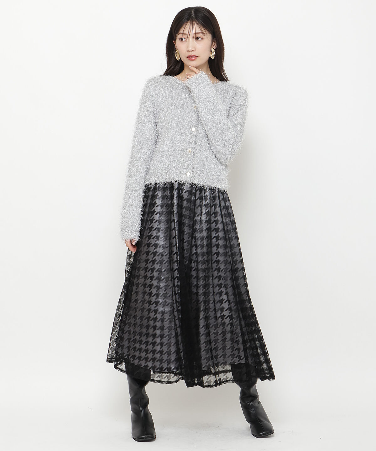 アンドクチュール「ラメフリンジフェザーカーディガン」|カーディガン|