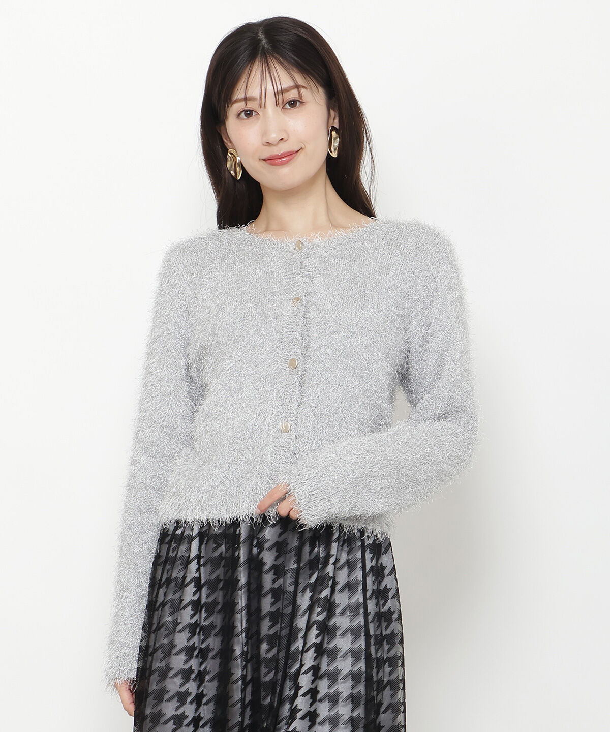 アンドクチュール「ラメフリンジフェザーカーディガン」|カーディガン|