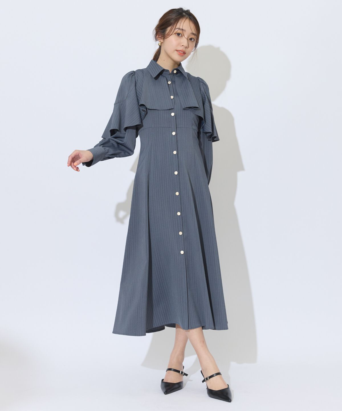 アンドクチュール「ケープフリルシャツワンピース」|ワンピース|