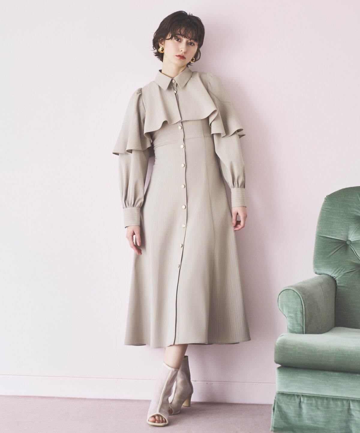 アンドクチュール「ケープフリルシャツワンピース」|ワンピース|