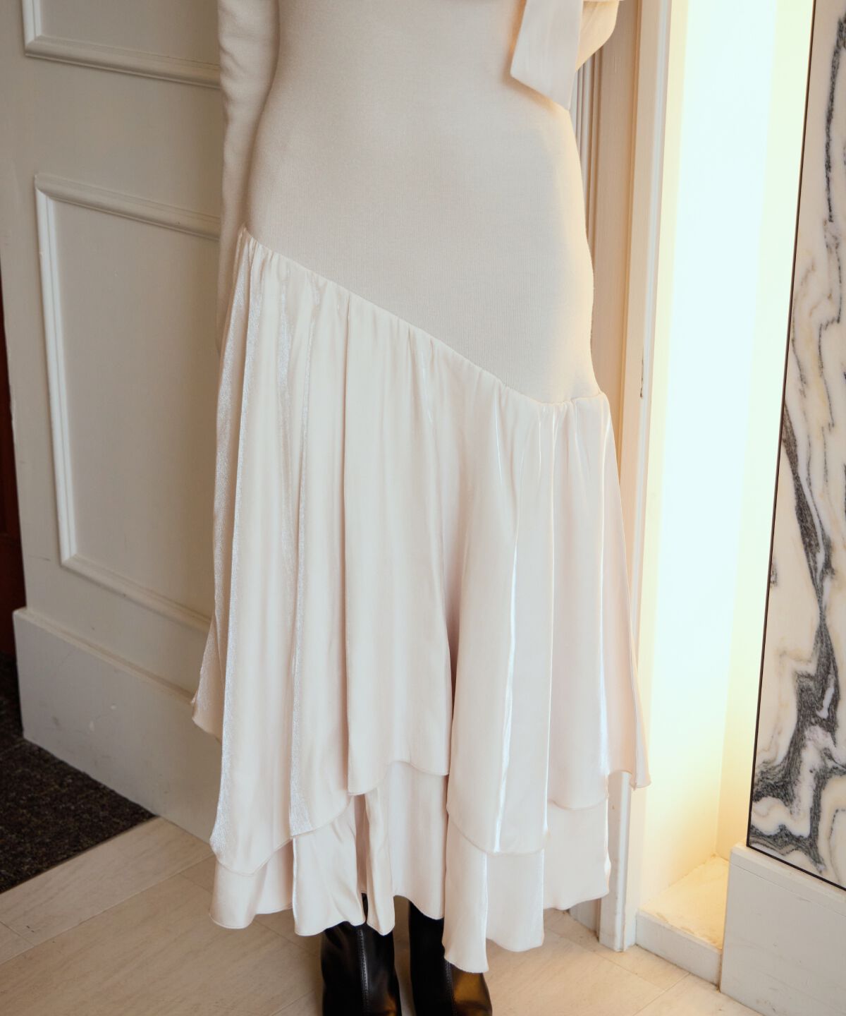 アンドクチュール「ショルダーリボンニットドッキングワンピース」|ワンピース|