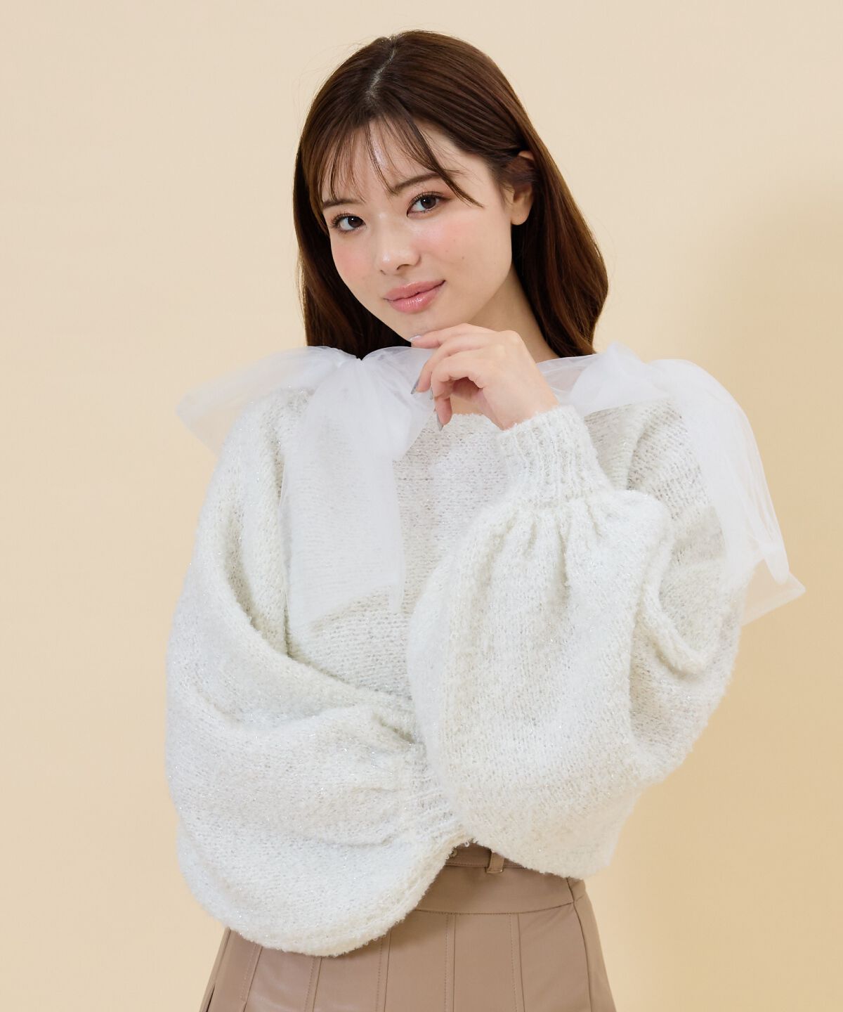 REDYAZEL「チュールリボンラメニットトップス」|ニット・セーター|オフ