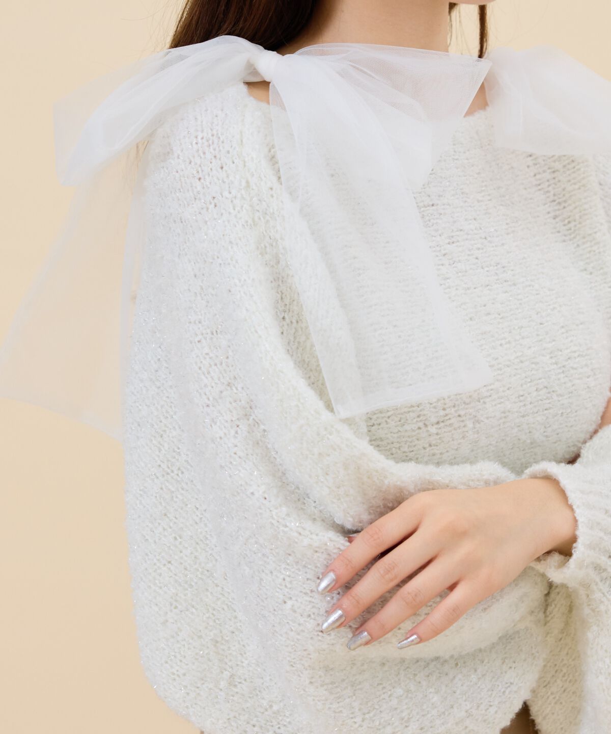 REDYAZEL「チュールリボンラメニットトップス」|ニット・セーター|