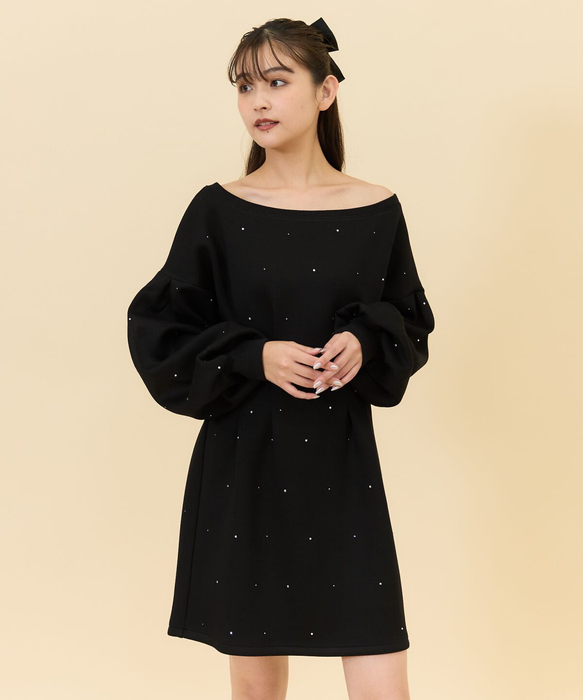 REDYAZEL「ラインストーンミニワンピース」|ワンピース|ブラック