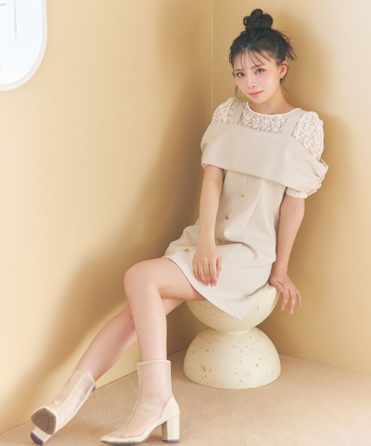 REDYAZEL「フラワーレース5分袖トップス」|Tシャツ・カットソー|