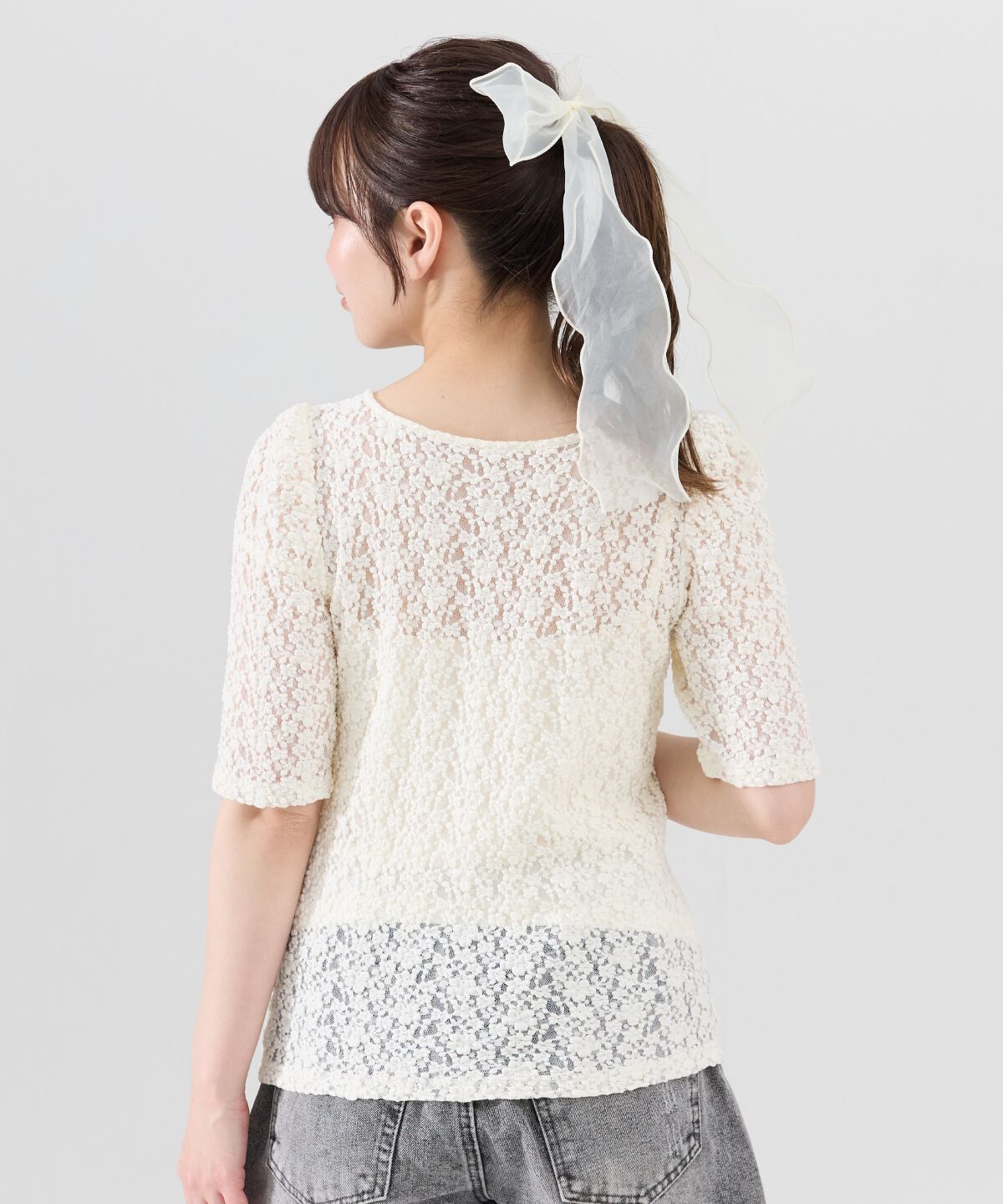 REDYAZEL「フラワーレース5分袖トップス」|Tシャツ・カットソー|