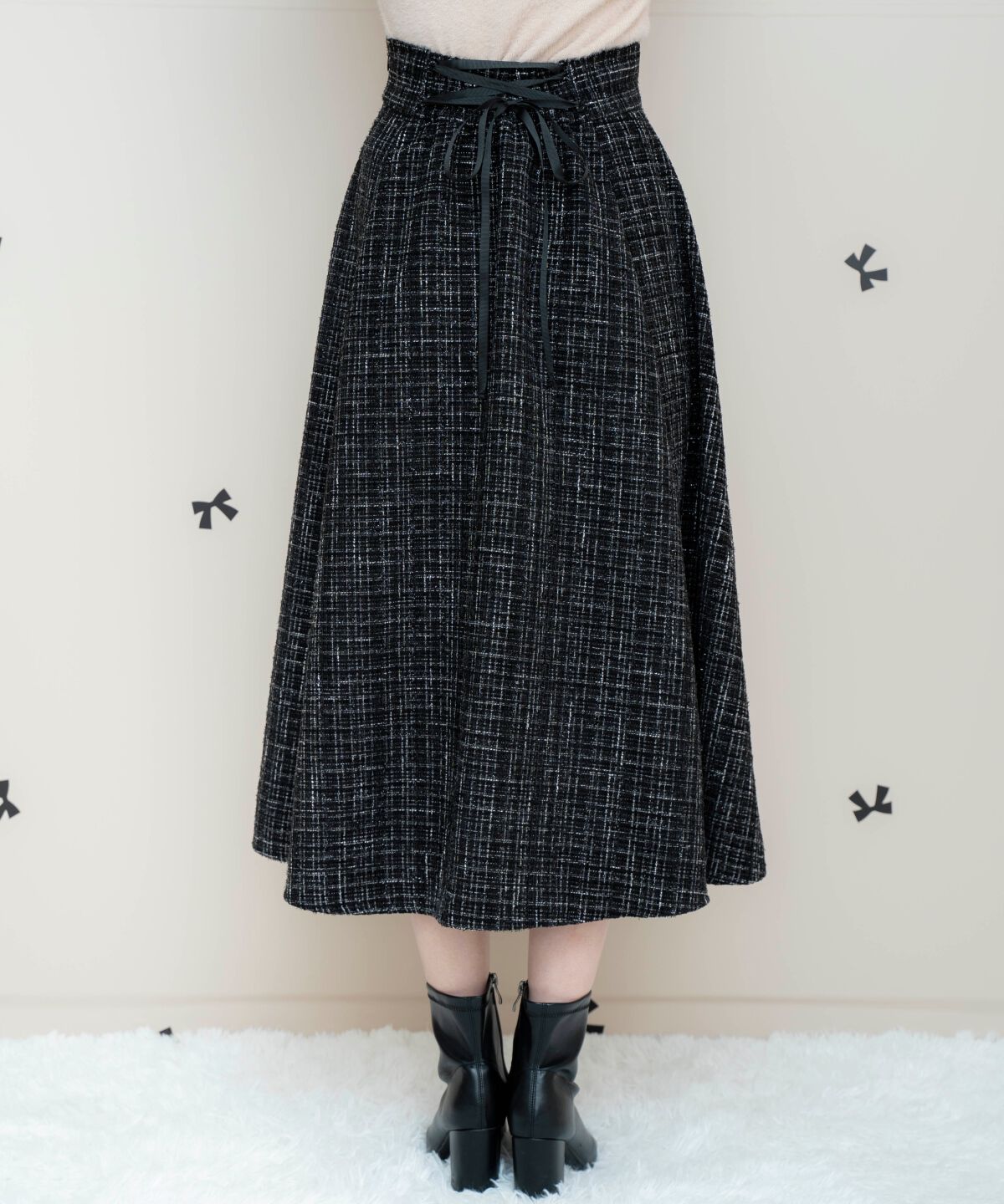 WILLSELECTION「バックスピンドルラメツイードフレアスカート」|フレア|
