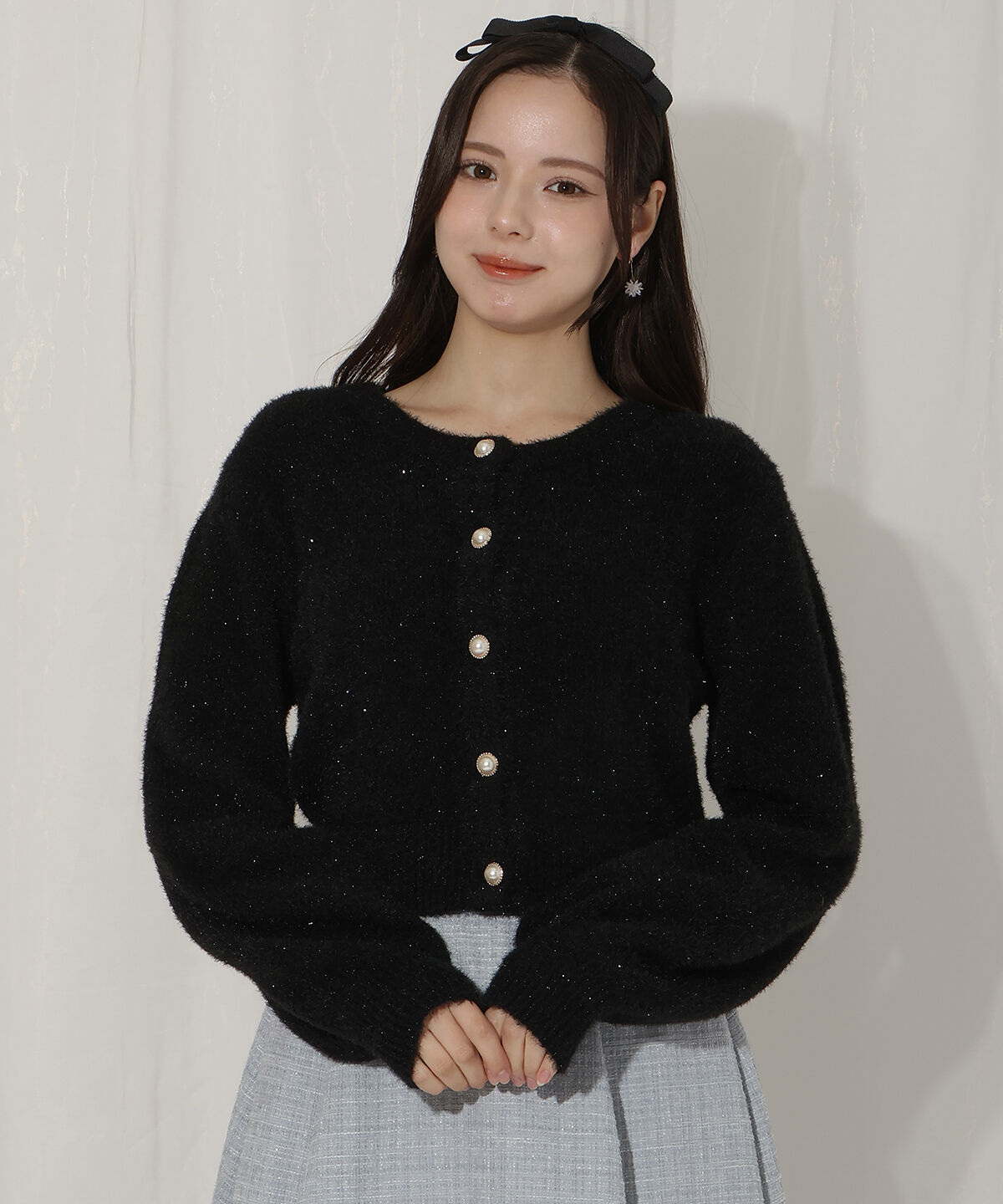 WILLSELECTION「パールボタンラメカーディガン」|カーディガン|ブラック