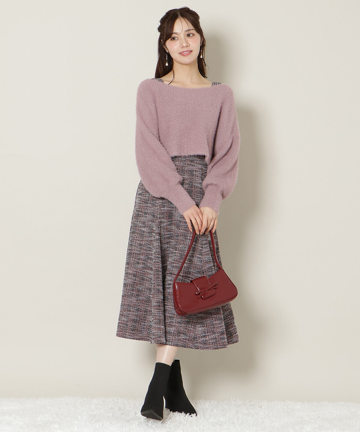 WILLSELECTION「カットツイードワンピース&times;フェザーニットSET」|ワンピース|