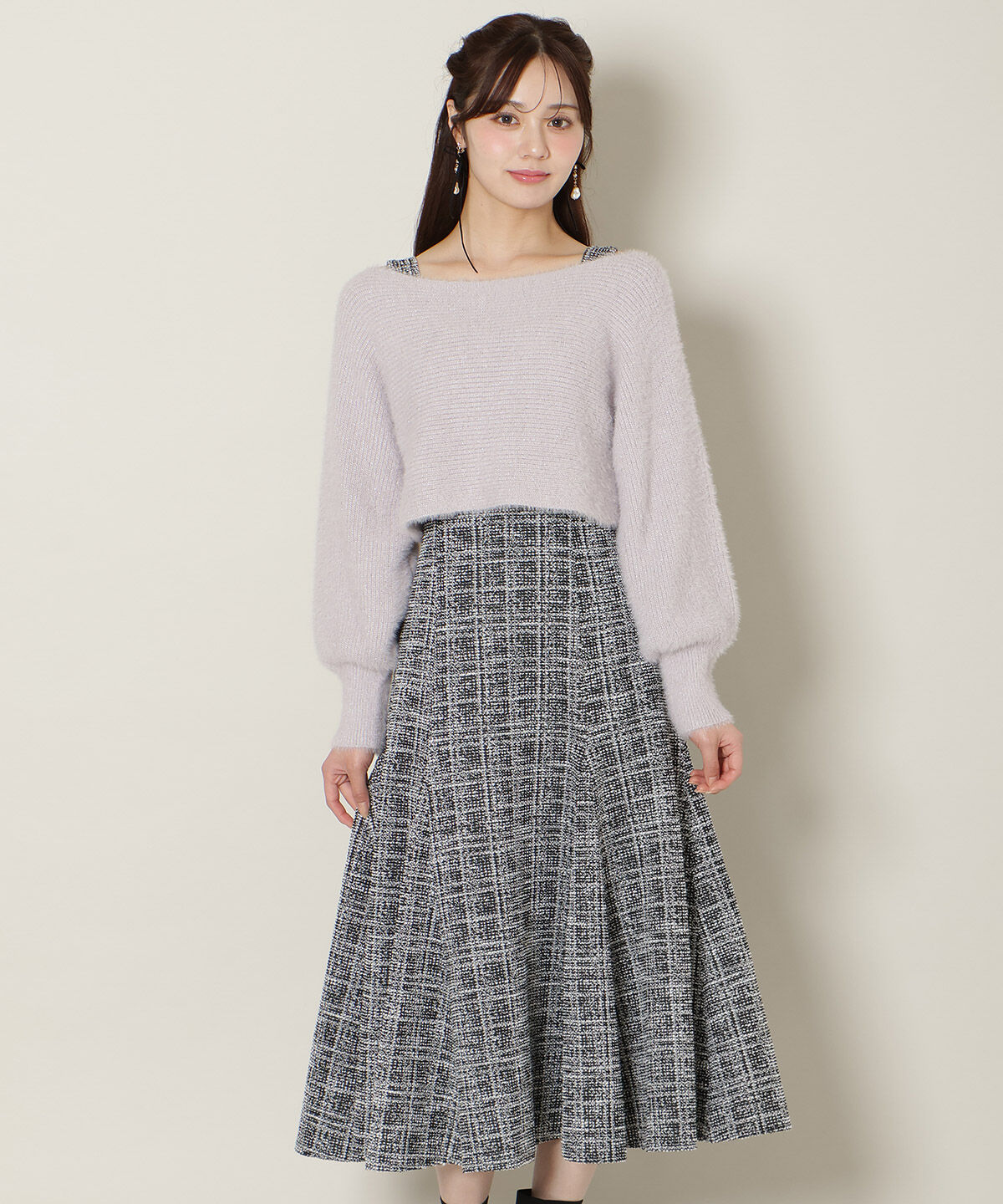 WILLSELECTION「カットツイードワンピース&times;フェザーニットSET」|ワンピース|