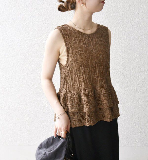 SHIPS any「SHIPS any:〈手洗い可能〉フラワー メッシュ 2WAY ティアード ペプラム ベスト」|ベスト・ジレ|