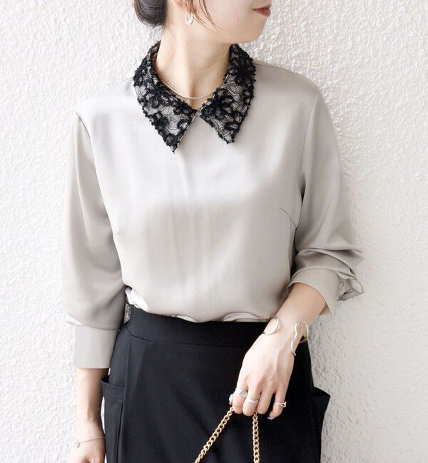 SHIPS any「《一部追加予約》SHIPS any:〈洗濯機可能〉サテン レースカラー ブラウス」|シャツ・ブラウス|