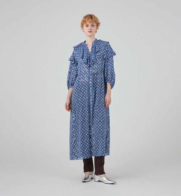 SOULEIADO「ポリエステルプリント フリルカラーワンピース」|ワンピース|