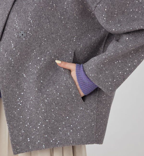 Ballsey「スパンコールリバー ショートコクーンコート」|ノーカラーコート|