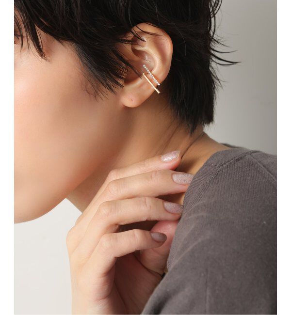 Lilas by Spick&Span「ダイヤダブルバーイヤーカフ K10(片耳)」|イヤーカフ|