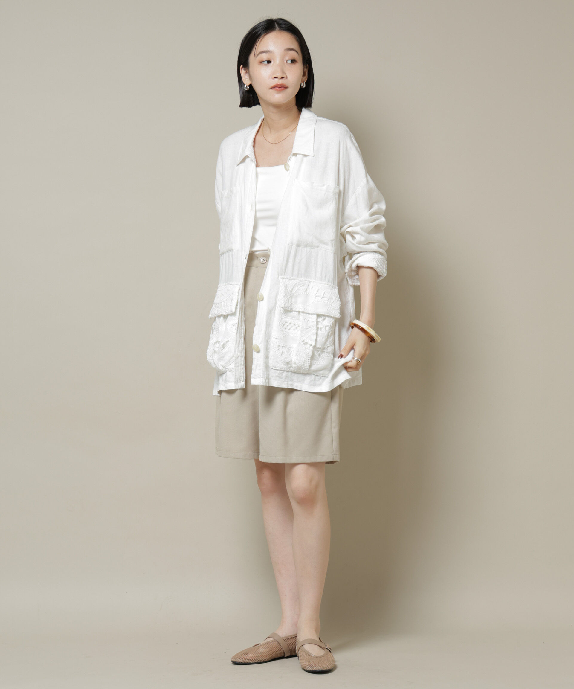 nano･universe「ワンタックショートパンツ(セットアップ可)」|チノ|