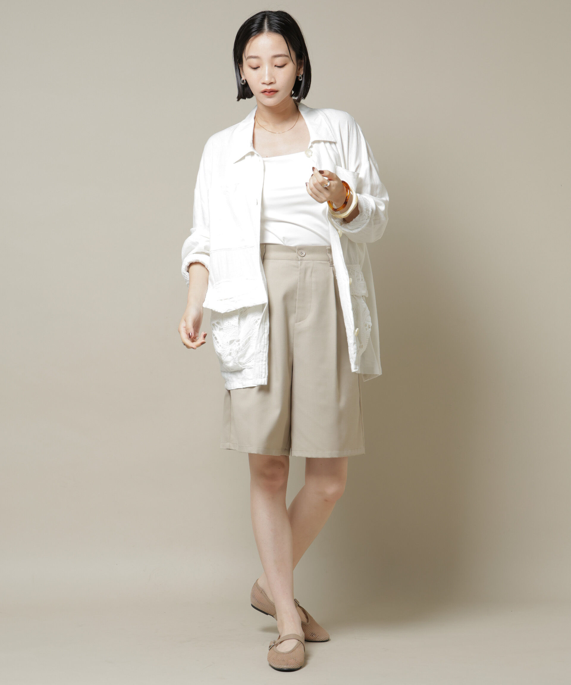 nano･universe「ワンタックショートパンツ(セットアップ可)」|チノ|