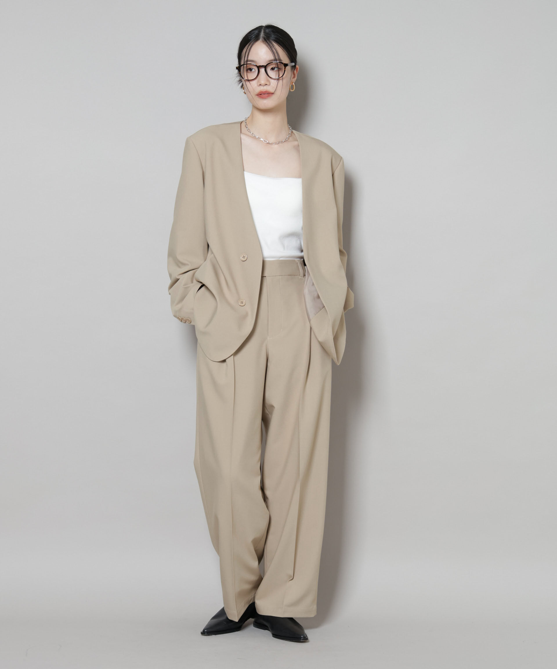 nano･universe「カラーレスワイドショルダージャケット(セットアップ可)」|テーラードジャケット|