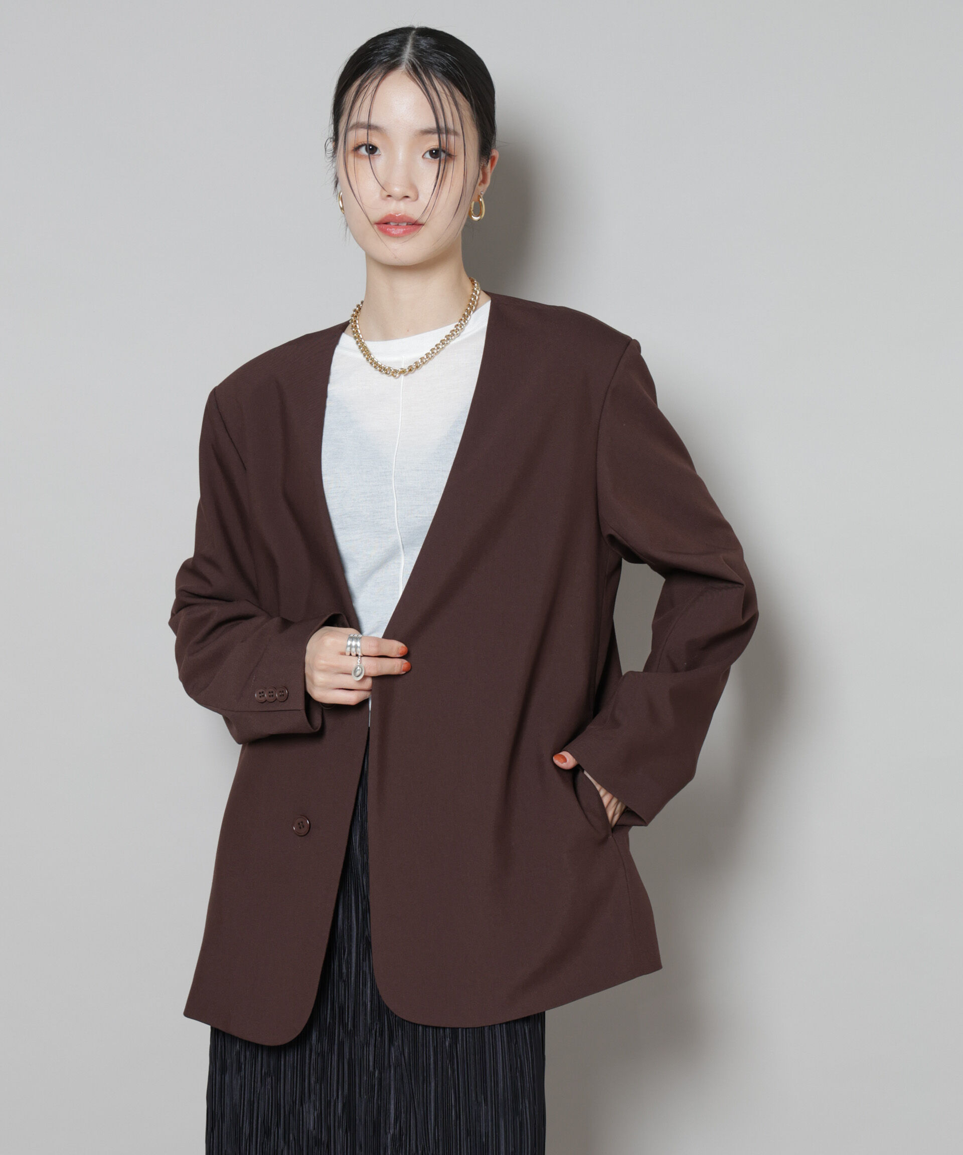 nano･universe「カラーレスワイドショルダージャケット(セットアップ可)」|テーラードジャケット|