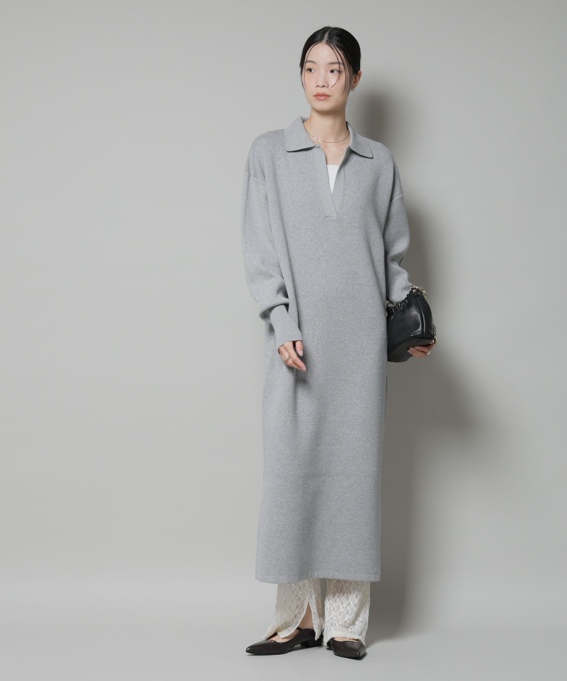 nano･universe「スウェットライク衿付きスキッパーニットワンピース」|ワンピース|