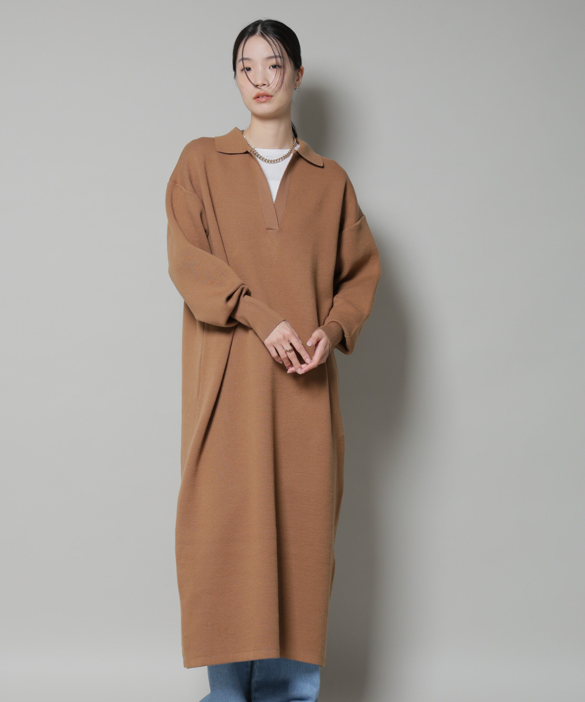 nano･universe「スウェットライク衿付きスキッパーニットワンピース」|ワンピース|