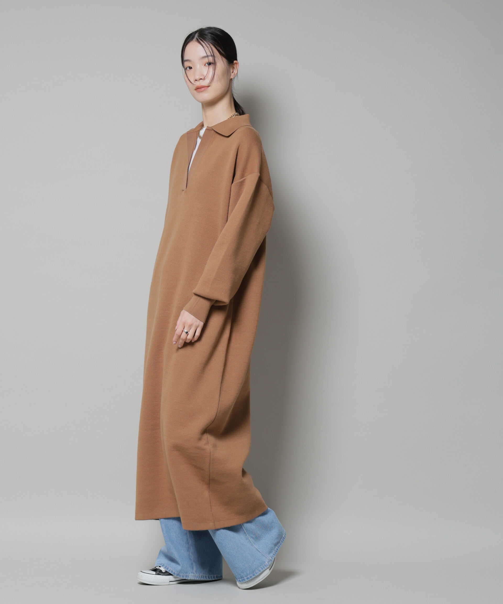 nano･universe「スウェットライク衿付きスキッパーニットワンピース」|ワンピース|