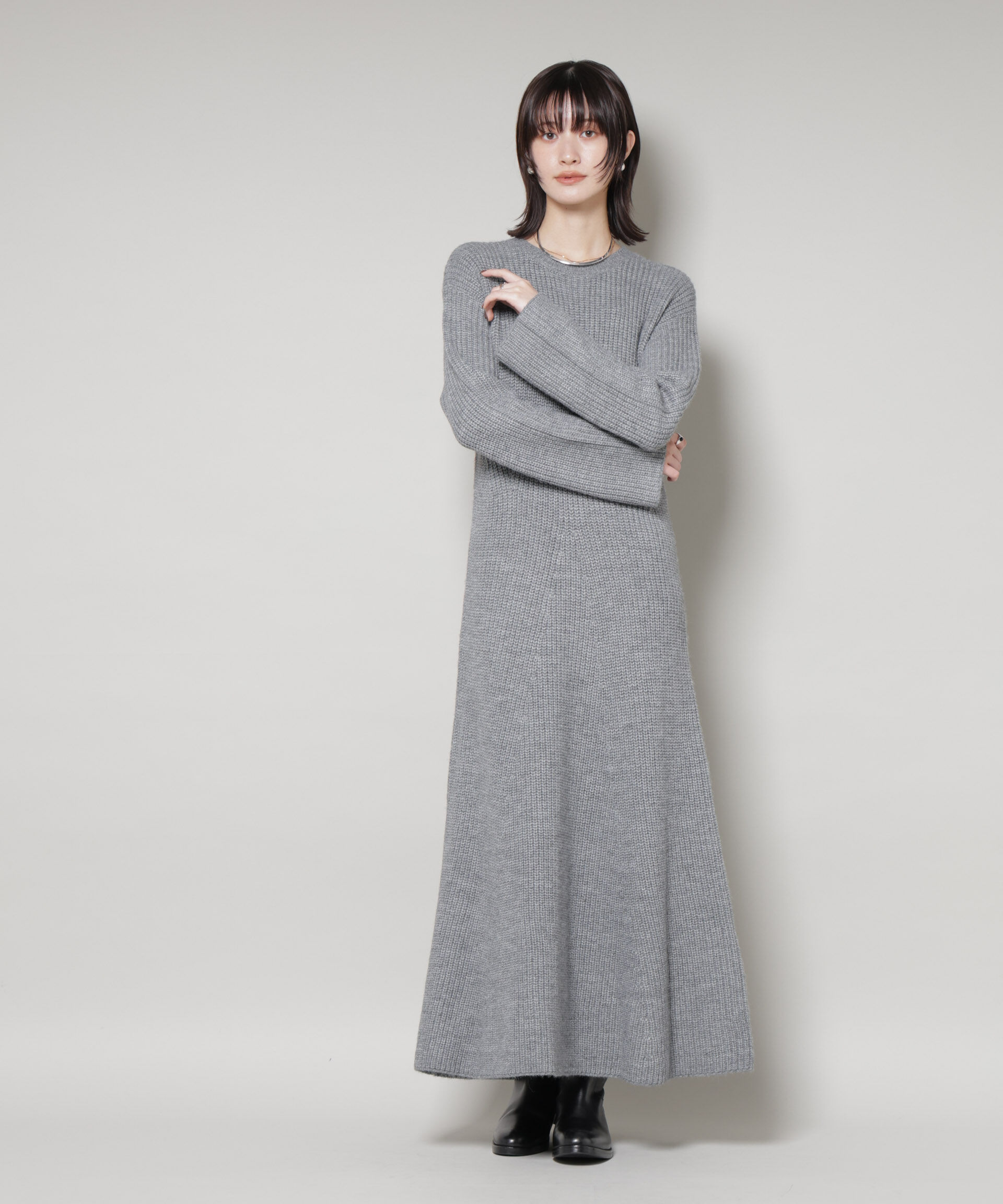 nano･universe「片畦フレアニットワンピース」|ワンピース|