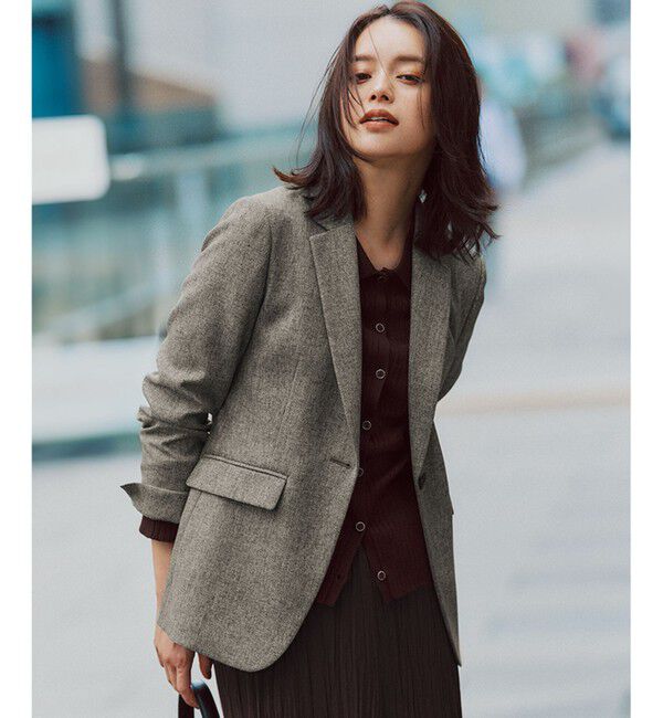 23区「【洗える】ウールライクカルゼ テーラード ジャケット」|テーラードジャケット|グレー系